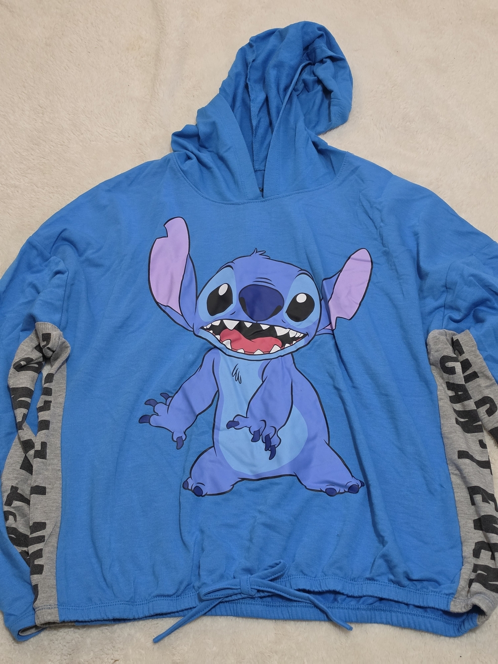 .Disney Blue Stitch Hoodie with Gray Sleeve Panels